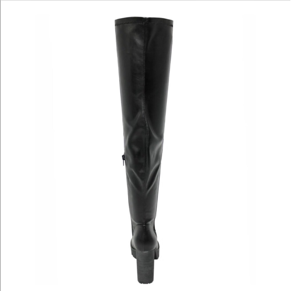 CHARLES DAVID Over the Knee Faux-Leather Black Platform Lug Sole Boots Size 6.5 - Picture 4 of 5